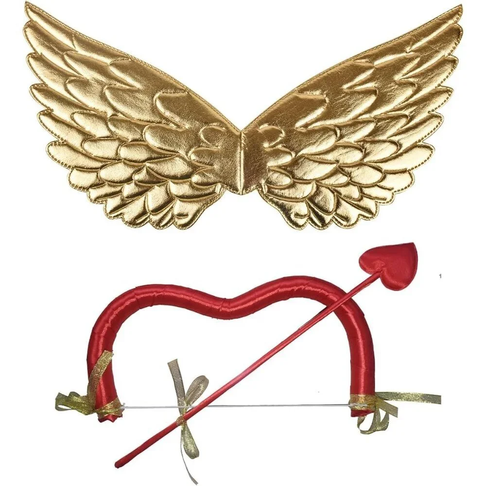 Halloween Cupid Costume Set Angel Wings Heart Headband Sunglasses Women